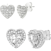 Sterling Silver Cubic Zirconia Heart Post Earring Set