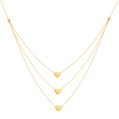 14K Yellow Gold Triple Strand Puffed Heart Adjustable Bib Necklace