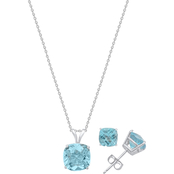 Sterling Silver Cushion Genuine Blue Topaz Earrings and Pendant Set 18 in.