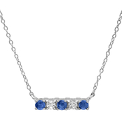 Sterling Silver Round Genuine Blue Sapphire and White Bar Necklace