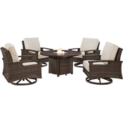 Signature Design by Ashley Paradise Trail Fire Pit Table with 4 Swivel Chairs