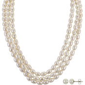 Imperial Triple Row Cultured Freshwater Pearl Necklace and Earring Set