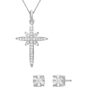 She Shines 10K White Gold 1/5 CTW Diamond Cross Pendant and Stud Earrings Set
