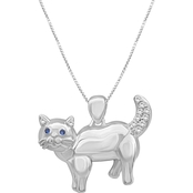 Animal's Rock Sterling Silver Diamond Accent Ragdoll Cat Pendant 18 in.