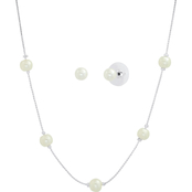 Cherish White Faux Pearl Tincup Necklace and 6mm Stud Pearl Earring Set