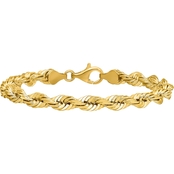 14K Yellow Gold 5.5mm Diamond Cut Rope Bracelet with Lobster Clasp Chain