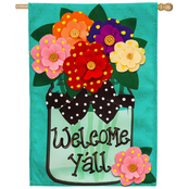 Evergreen Welcome Y'all Polka Dot Flowers House Burlap Flag