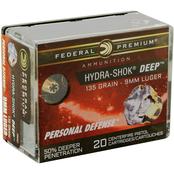 Federal Hydra-Shok Deep 9mm 135 Gr. JHP, 20 Rounds