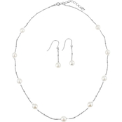 Sterling Silver 6 mm Akoya Pearl Necklace and Earring Set in White Rhodium Plated