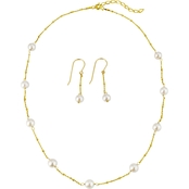 Sterling Silver Black 6 mm  Akoya Pearl Necklace and Earring in Yellow Gold Plated