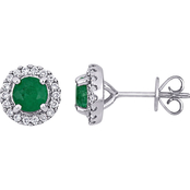 Sofia B. 14K White Gold 1/3 CTW Diamond 4/5 TGW Emerald Halo Earrings