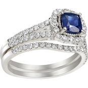 14K White Gold Blue Sapphire and 3/4 CTW Diamond Ring Size 7
