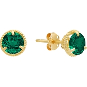 14K Yellow Gold Solitaire Round Cut Created Emerald Rope Stud Earrings
