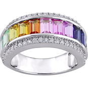 Sofia B. Sterling Silver Multi Color Created Sapphire Eternity Ring