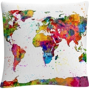 Trademark Fine Art Michael Tompsett Map of the World Watercolor Decorative Pillow
