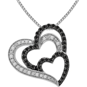Sterling Silver 1/10 CTW Black and White Diamond 3 Heart Pendant on 18 in. Chain