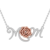 Sterling Silver and 10K Rose Goldtone Diamond Accent Mom Rose Necklace