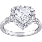 Sofia B. 10K White Gold Created White Sapphire and Diamond Accent Heart Halo Ring