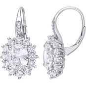 Sterling Silver Created White Sapphire and Diamond Accent Halo Earrings