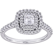 Diamore 14K White Gold 1 CTW Diamond Asscher Cut Double Halo Engagement Ring