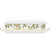 Noritake Holly and Berry Gold Covered Butter Dish