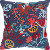 Rizzy Home Floral Dark Blue Square Decorative Throw Pillow