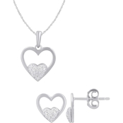 Love Honor Cherish Sterling Silver 1/10 CTW Diamond Heart Pendant Earrings Set