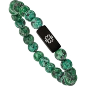 Stainless Steel Dyed Green Bead Brushed Black Ion Plated Medical Stretch Bracelet