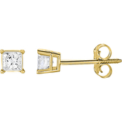 14K Gold 1/10 CTW Princess Diamond Solitaire Earrings