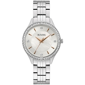 Bulova Women's Crystal Silvertone Stainless Steel Bracelet Watch 96L283