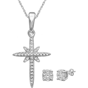 She Shines Sterling Silver 1/4 CTW Diamond Earring and Pendant Set