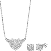 She Shines Sterling Silver 1/4 CTW Diamond Earring and Necklace Set