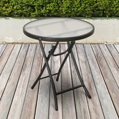 Courtyard Creations 18 in. Textured Glass Folding Side Table