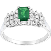 14K White Gold Emerald and 1/4 CTW Diamond Engagement Ring