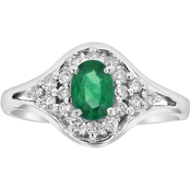 14k White Gold Emerald and Diamond Engagement Ring