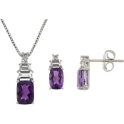Sterling Silver Amethyst and Created White Sapphire Pendant and Earrings set