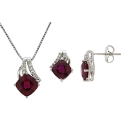 Sterling Silver Created Ruby and Created White Sapphire Pendant and Earrings Set