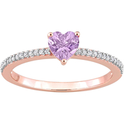 Sofia B. 10K Rose Gold Pink Amethyst and 1/10 CTW Diamond Heart Ring