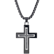 Esquire Stainless Steel Black Ion Plated 1/4 CTW Black Diamond Cross Pendant