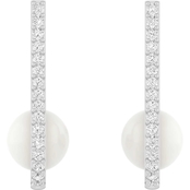 Sterling Silver Pearl Lab Created White Sapphire J Hoop Earrings