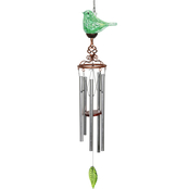 Exhart Solar Hand Blown Pearlized Glass Bird Wind Chime