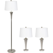 Elegant Designs Tapered Brushed Nickel Lamp 3 pc. Set