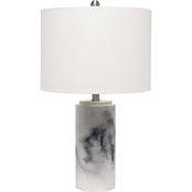 Lalia Home Marbleized 24.25 in. Table Lamp with White Fabric Shade, White
