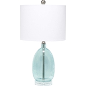 Lalia Home Oval Glass 22 in. Table Lamp with White Drum Shade, Clear Blue