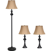 Elegant Designs Traditionally Crafted Lamps with Shades 3 pc. Set