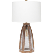 Lalia Home Wooded Arch Farmhouse 29.5 in. Table Lamp with White Fabric Shade