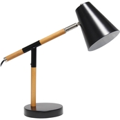 Simple Designs Black Matte and Wooden Pivot 15.5 in. Desk Lamp