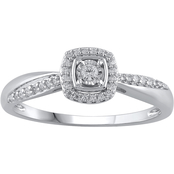 Love Honor Cherish Sterling Silver 1/7 CTW Diamond Cushion Halo Promise Ring