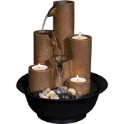 Alpine 11 in. Tall Indoor Tiered Column Tabletop Fountain with 3 Candles
