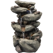 Alpine 14 in. Tiered Rainforest Rock Waterfall Tabletop Fountain with LED Lights